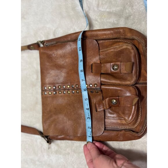 Patricia Nash Armeno messenger Brown Leather Studded shoulder Bag With Dual Pock - Picture 7 of 11